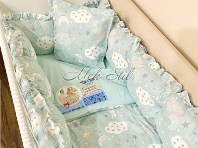 Детска колекция  Бебешки хавлии|Бебешки чаршафи  Бебешко спално бельо - Облачета в цвят мента